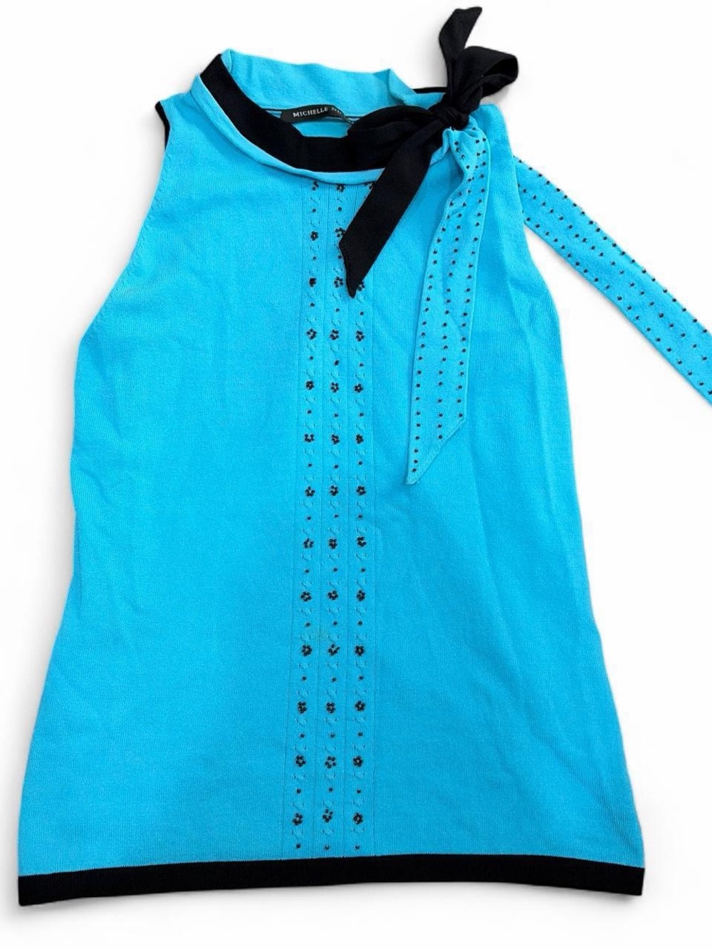 Michelle Nicole Turquoise Sleeveless Top with Black Neck Tie